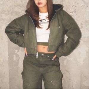 Jordan x Travis Scott Women’s Green Canvas Coat Jacket Zip - NWT - $350 -